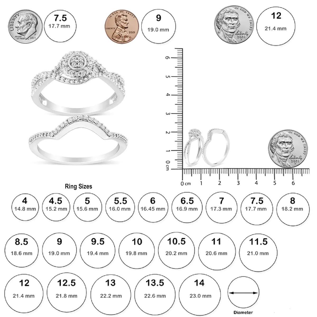 .925 Sterling Silver 1/6 Cttw Diamond Composite Halo and Split Shank Bridal Set Ring and Band (I-J Color, I3 Clarity)